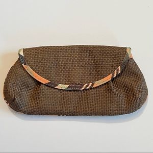 3/$30 GAP Vintage Woven Clutch Wristlet Brown Plaid Trim Preppy Y2K Flap Bag